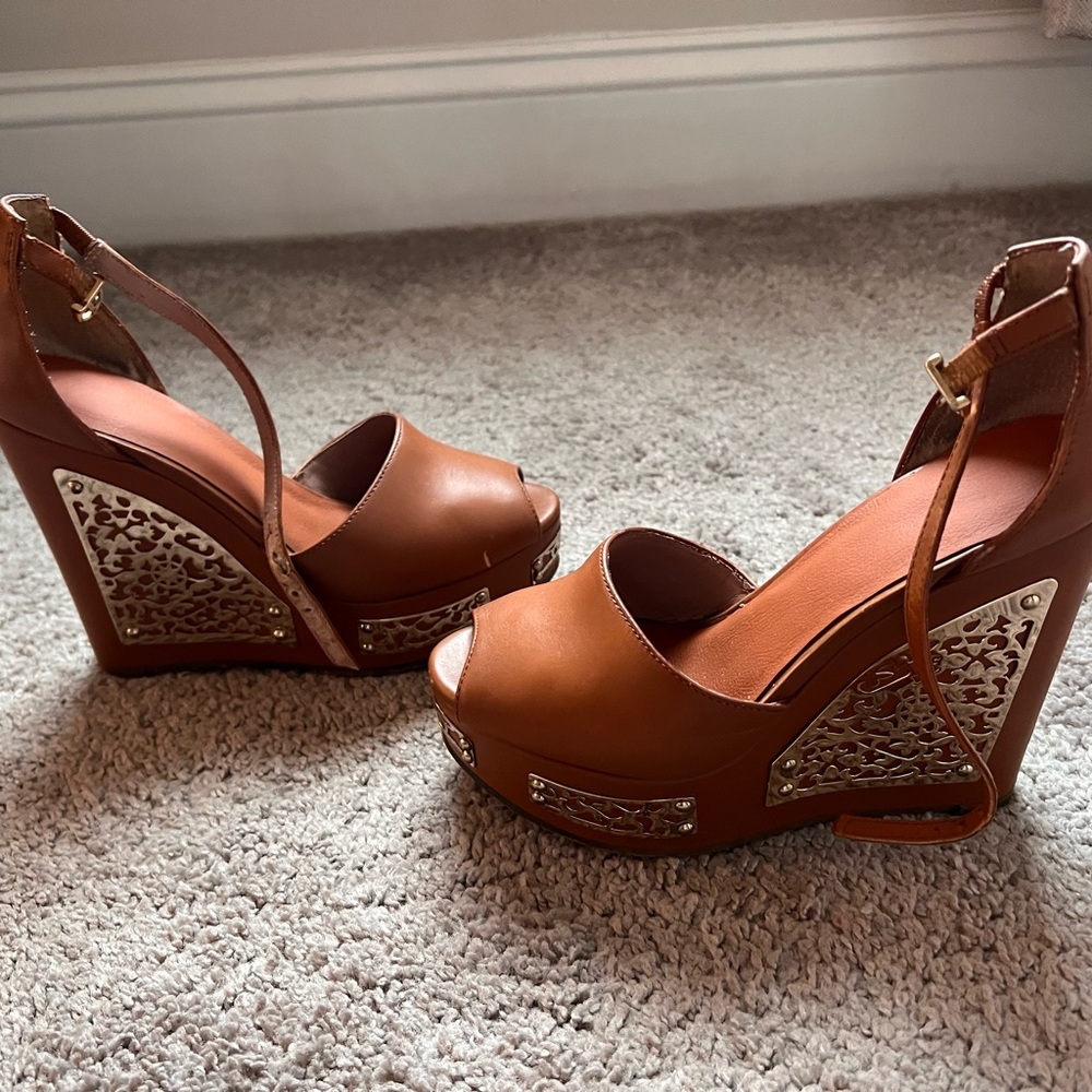 Brown Wedges with Gold Accents